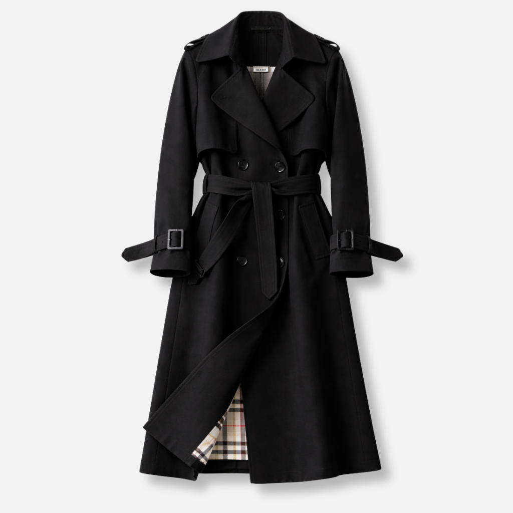 Women's Trench Coat | Double Breasted Belted Notch Collar