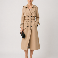 Women's Trench Coat | Double Breasted Belted Notch Collar