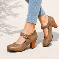 Women's Mary Jane | Brogue Detail Block Heel Buckle Strap