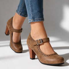 Women's Mary Jane | Brogue Detail Block Heel Buckle Strap