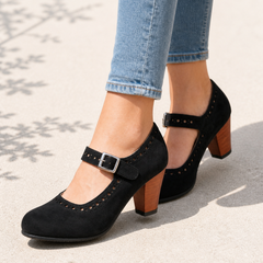Women's Mary Jane | Brogue Detail Block Heel Buckle Strap