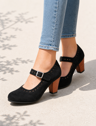 Women's Mary Jane | Brogue Detail Block Heel Buckle Strap
