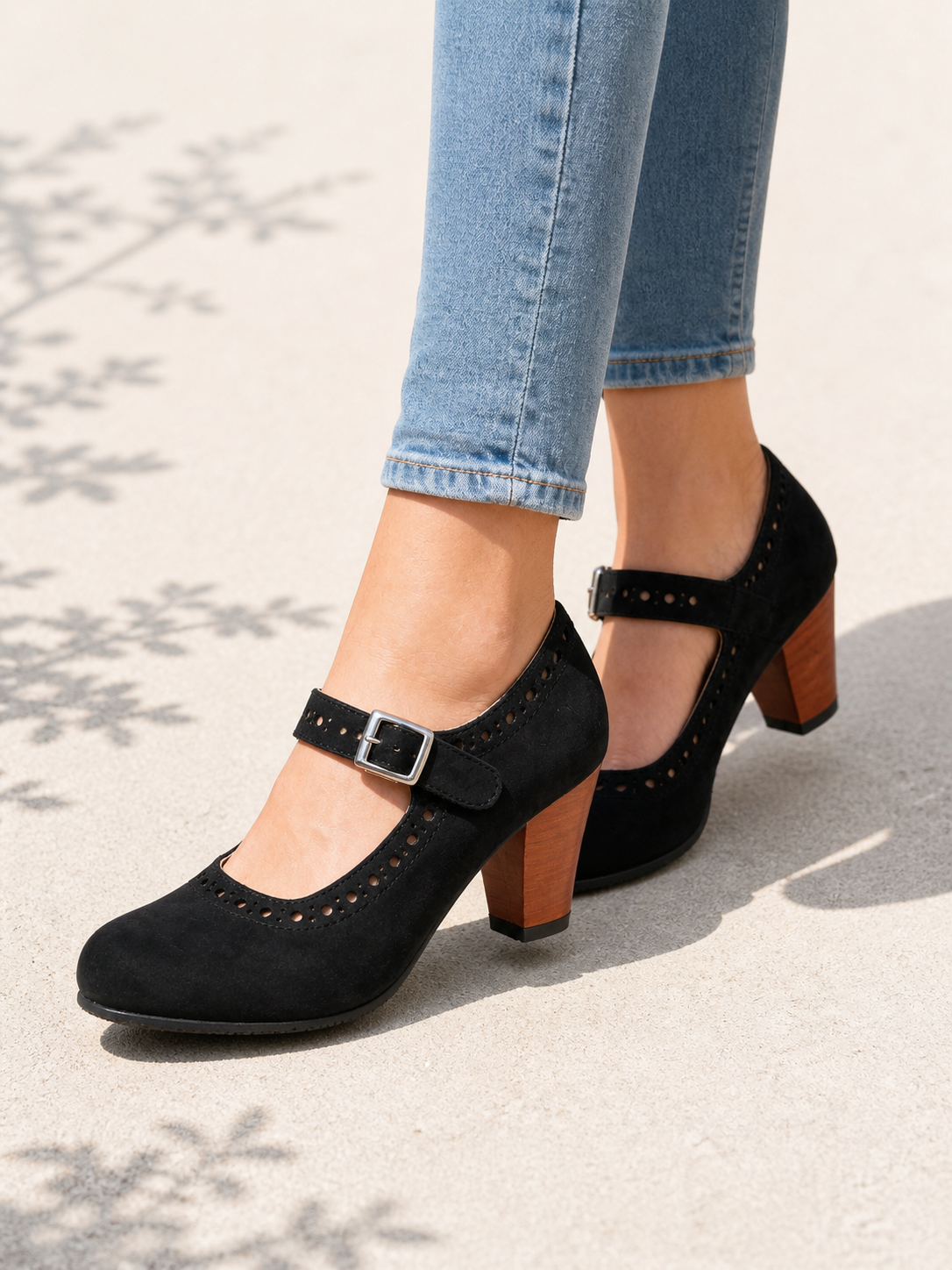 Women's Mary Jane | Brogue Detail Block Heel Buckle Strap