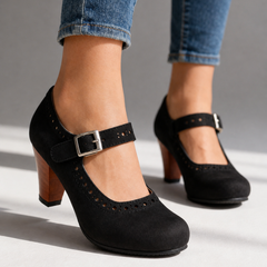 Women's Mary Jane | Brogue Detail Block Heel Buckle Strap
