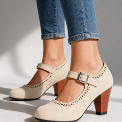 Women's Mary Jane | Brogue Detail Block Heel Buckle Strap