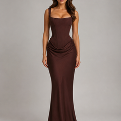 Women's Bridesmaid Dress | Maxi Square Neckline Sleeveless Draped