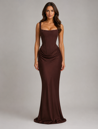 Women's Bridesmaid Dress | Maxi Square Neckline Sleeveless Draped