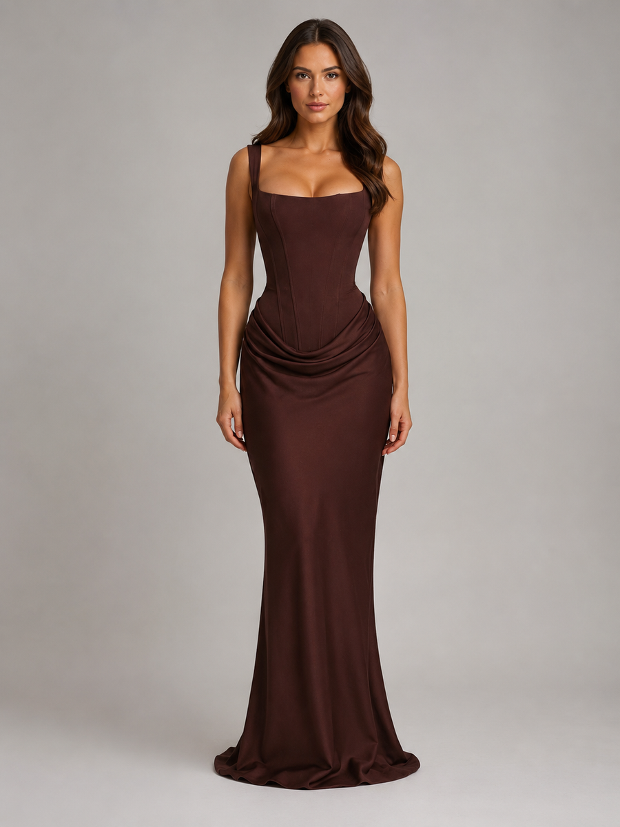 Women's Formal Dress | Maxi Square Neckline Sleeveless Draped