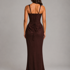 Women's Bridesmaid Dress | Maxi Square Neckline Sleeveless Draped
