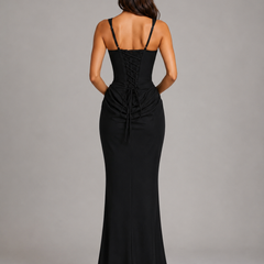 Women's Bridesmaid Dress | Maxi Square Neckline Sleeveless Draped