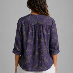 Women's Long Sleeve Top | V-Neck Button Front Relaxed Fit