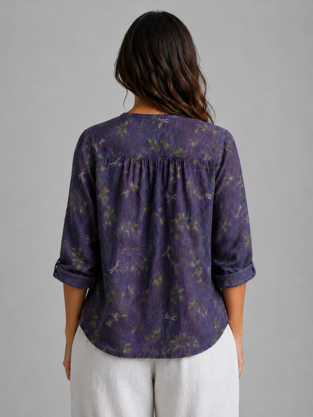 Women's Long Sleeve Top | V-Neck Button Front Relaxed Fit