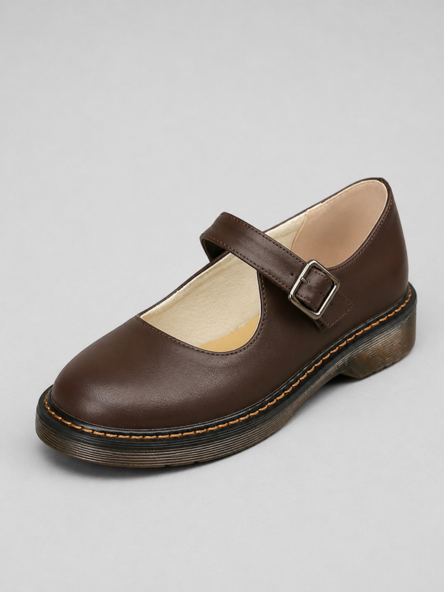 Women's Mary Jane | Rounded Toe Buckle Strap Flat Leather