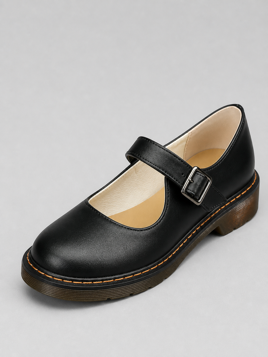Women's Mary Jane Shoe | Rounded Toe Buckle Strap Leather