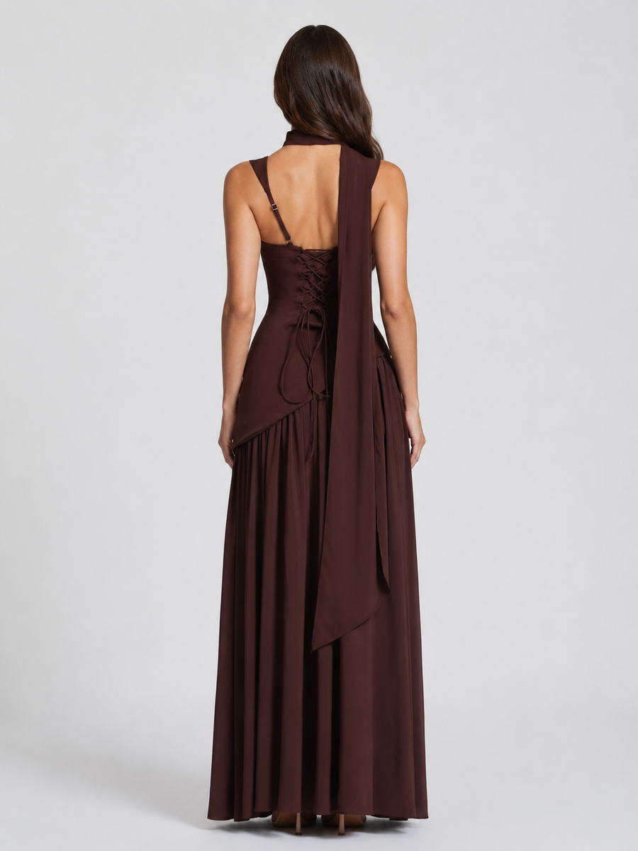 Women's Formal Dress | Maxi Sleeveless Sculpted Draped Slit
