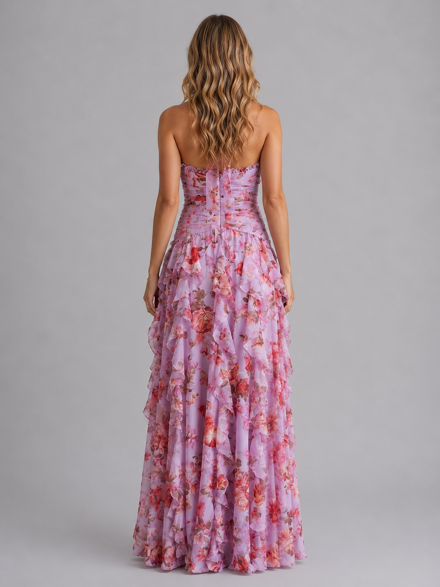 Women's Christmas Dress | Maxi Halter Floral Tiered