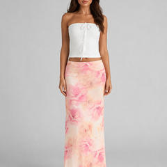 Women's Satin Skirt | Maxi Floral Print Elasticated Waist