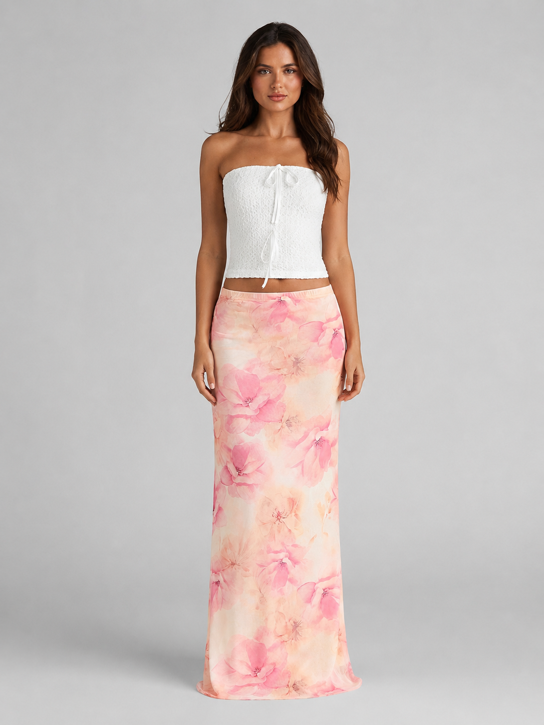 Women's Satin Skirt | Maxi Floral Print Elasticated Waist