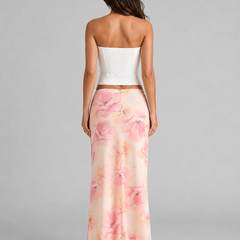 Women's Satin Skirt | Maxi Floral Print Elasticated Waist