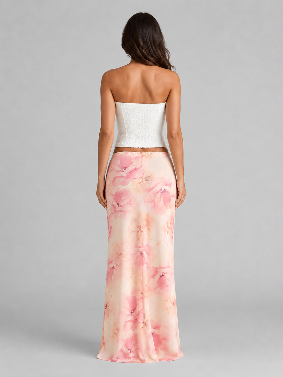 Women's Satin Skirt | Maxi Floral Print Elasticated Waist