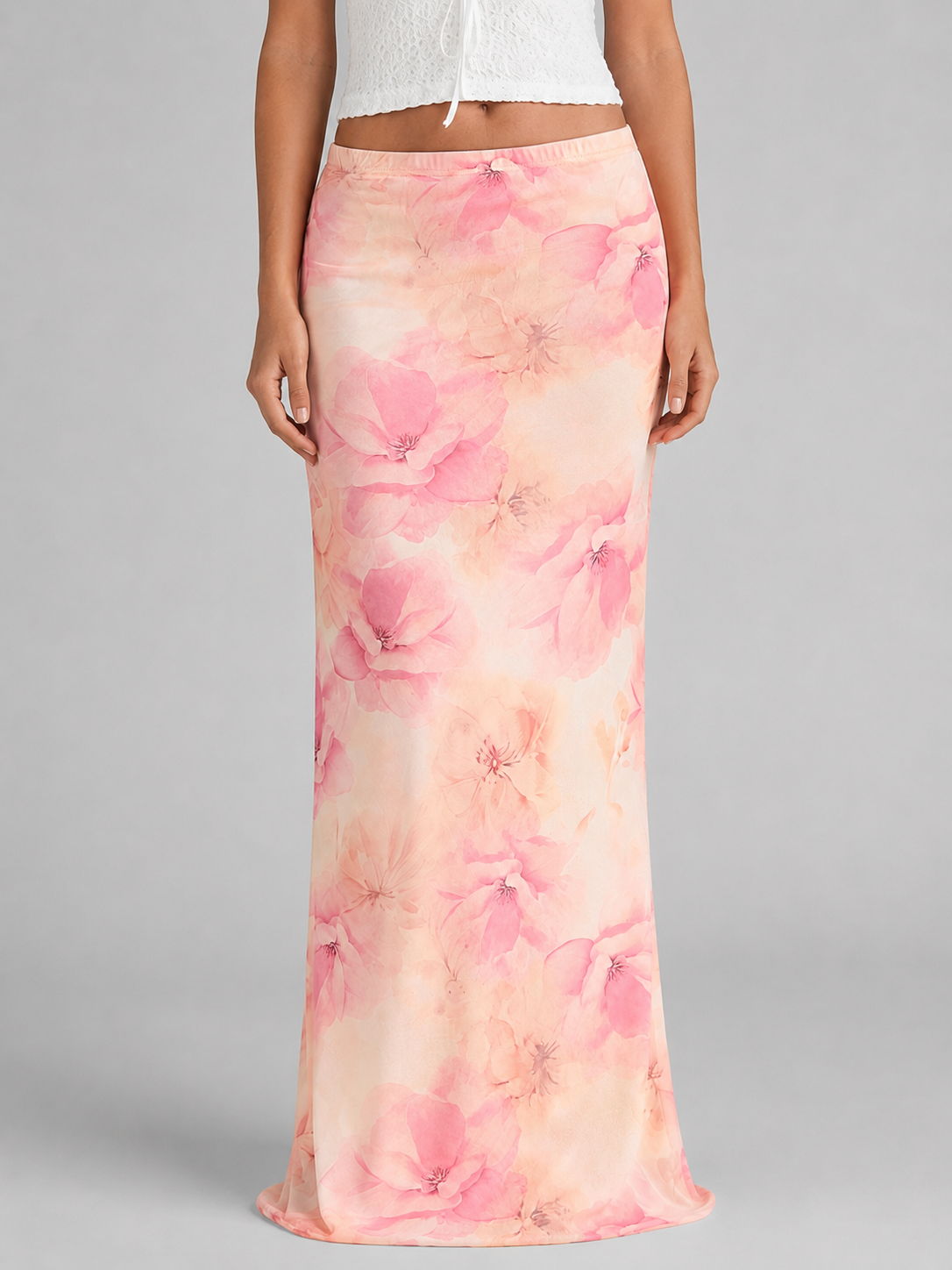 Women's Satin Skirt | Maxi Floral Print Elasticated Waist