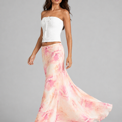 Women's Satin Skirt | Maxi Floral Print Elasticated Waist