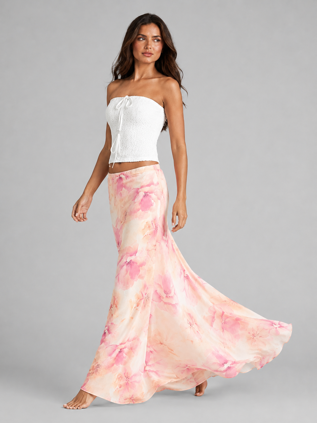 Women's Satin Skirt | Maxi Floral Print Elasticated Waist