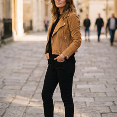 Women's Jacket | Suede-Look Cropped Biker - 24
