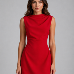 Women's Mini Dress | Draped Neckline Sleeveless A-Line