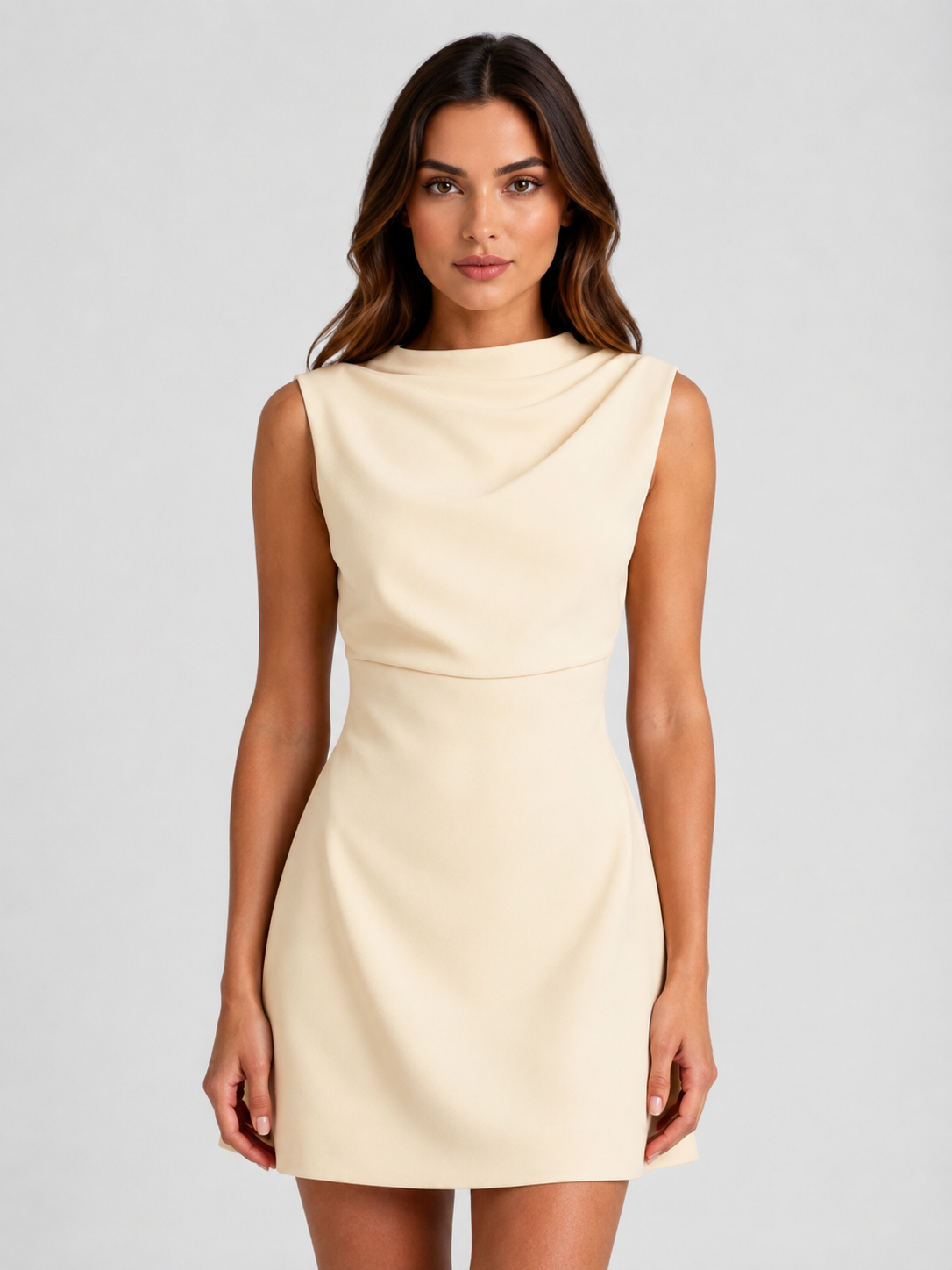 Women's Mini Dress | Draped Neckline Sleeveless A-Line