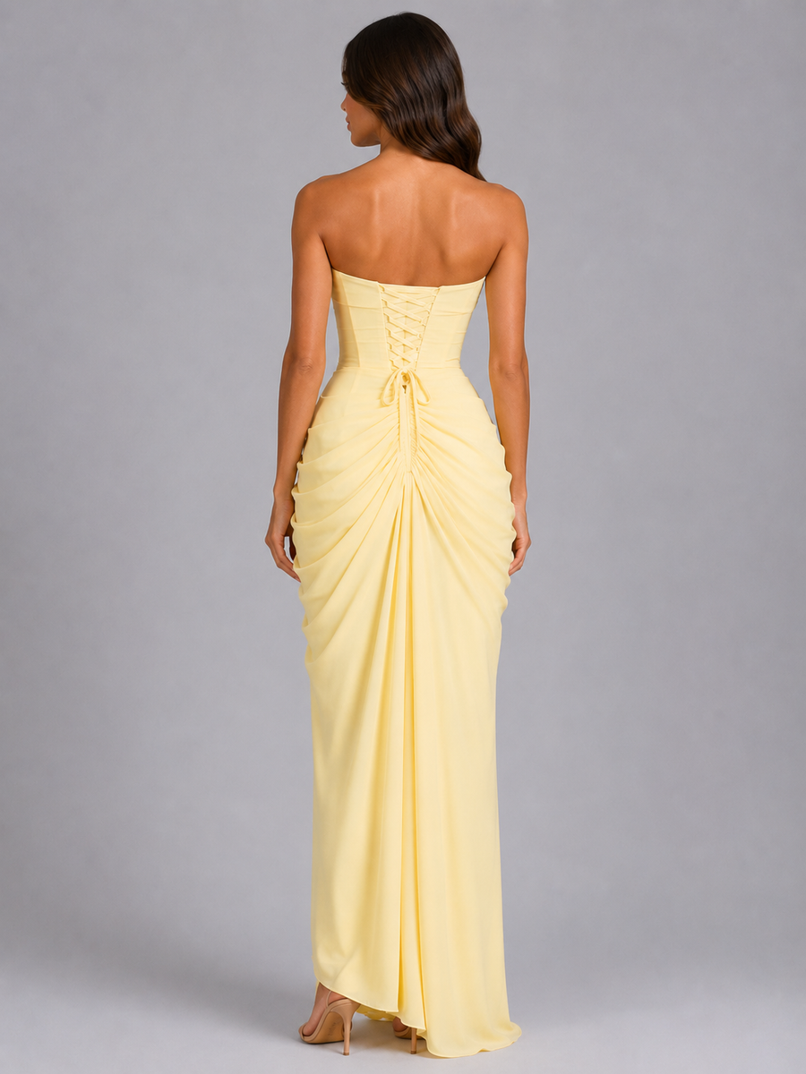Women's Formal Dress | Maxi Strapless Draped Slit