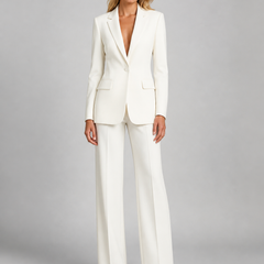 Women's Matching Set | Notched Lapel Blazer Long Sleeve Button Closure Wide Leg