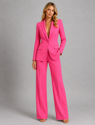 Women's Matching Set | Notched Lapel Blazer Long Sleeve Button Closure Wide Leg