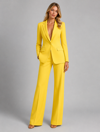 Women's Matching Set | Notched Lapel Blazer Long Sleeve Button Closure Wide Leg