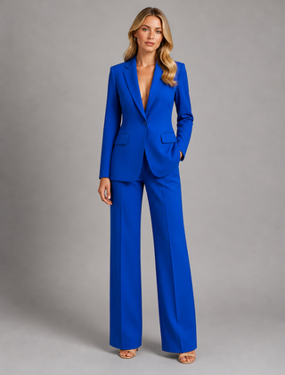 Women's Matching Set | Notched Lapel Blazer Long Sleeve Button Closure Wide Leg