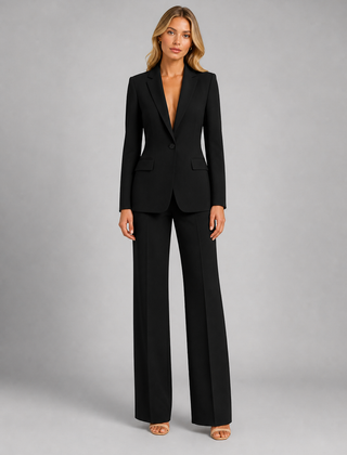 Women's Matching Set | Notched Lapel Blazer Long Sleeve Button Closure Wide Leg