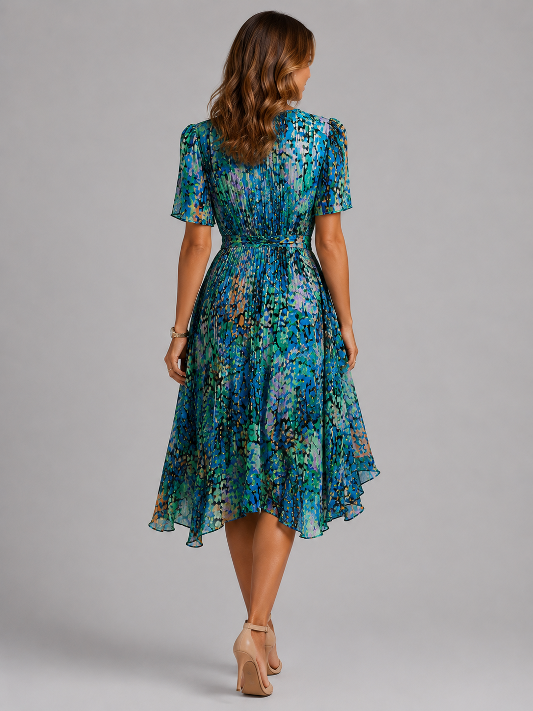 Women's Cocktail Dress | V-Neck Wrap Floral Midi Asymmetric