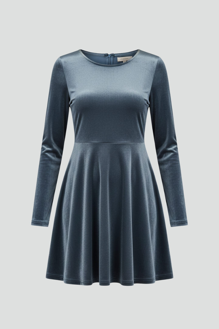 Women's Body Con Mini Dress | Mini Round Neckline Long Sleeves Velvet