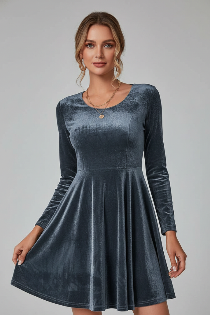 Women's Body Con Mini Dress | Mini Round Neckline Long Sleeves Velvet