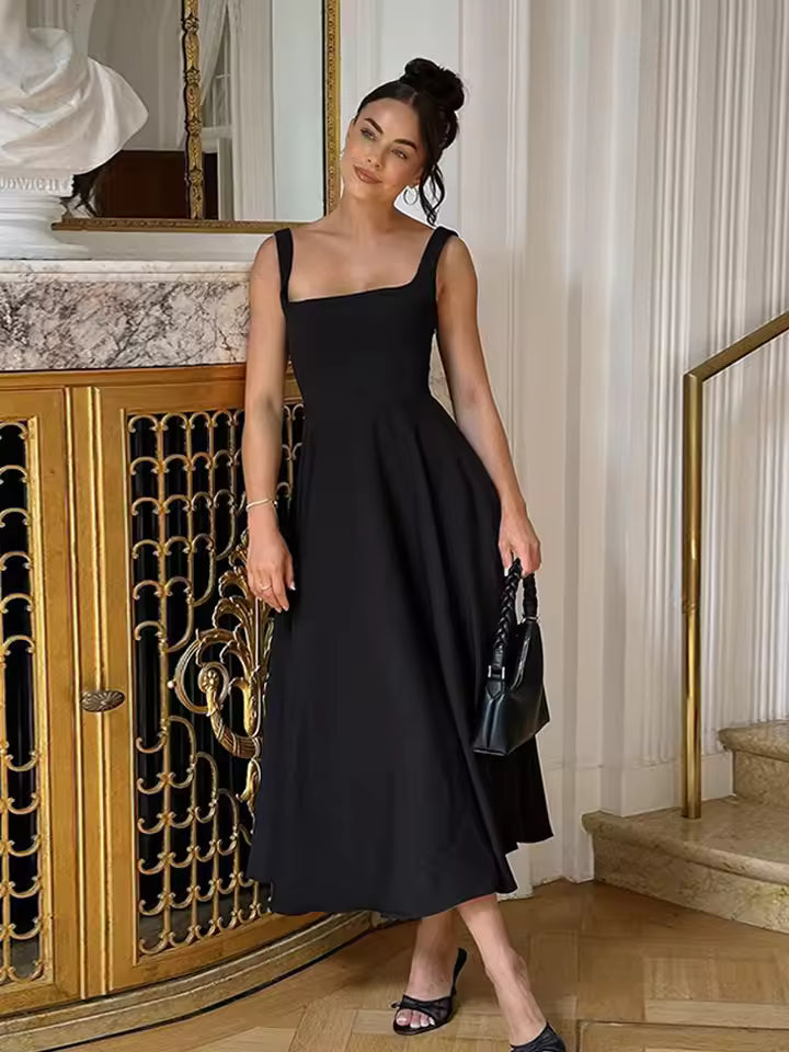 Women's Formal Dress | Square Neckline Sleeveless Midi