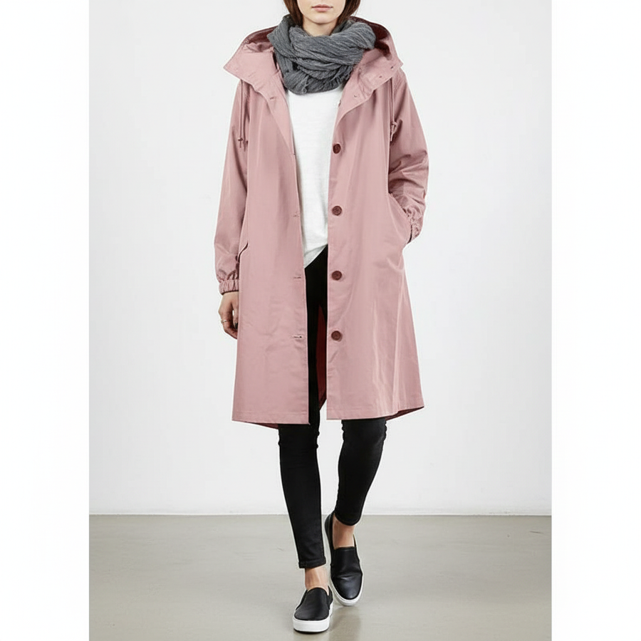 Women's Rain Jacket | Drawstring Hood Fishtail Hem Button Front
