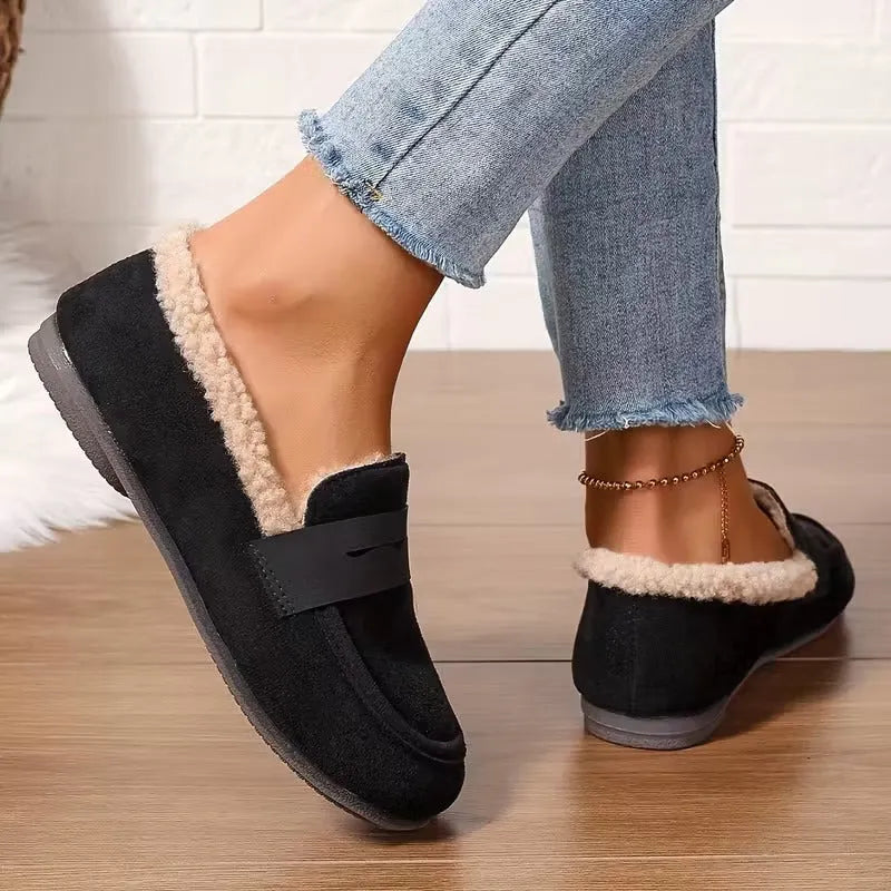 Women's Penny Loafers With Penny | Rounded Toe Slip-On Fleece Lined