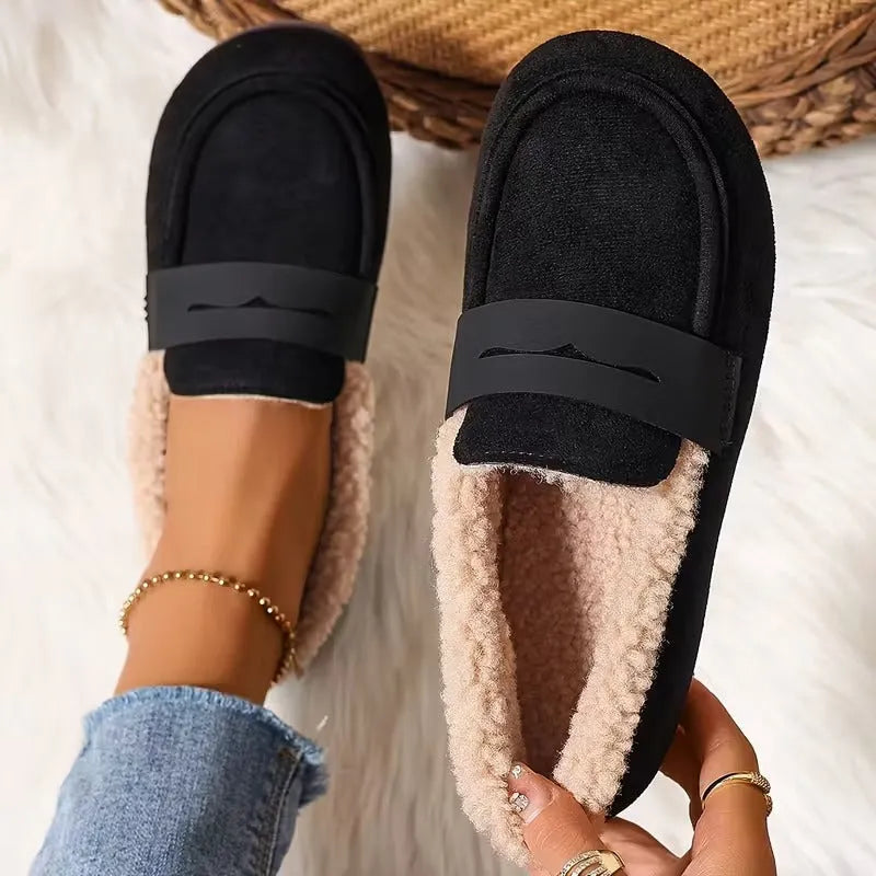 Women's Penny Loafers With Penny | Rounded Toe Slip-On Fleece Lined