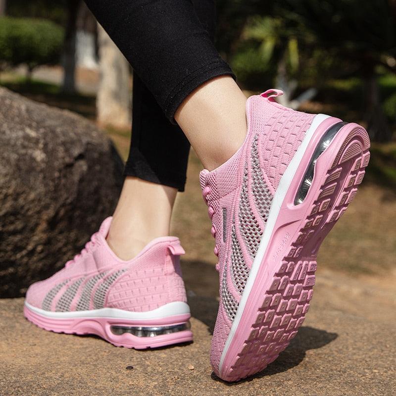 Women's Platform Gym Shoe | Mesh Lace-Up Air-Cushion Heel