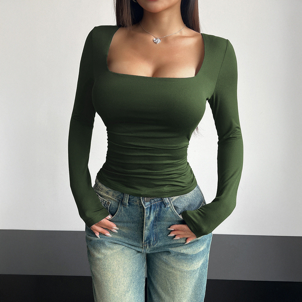 Women's Corset Top | Square Neck Long Sleeve Fitted