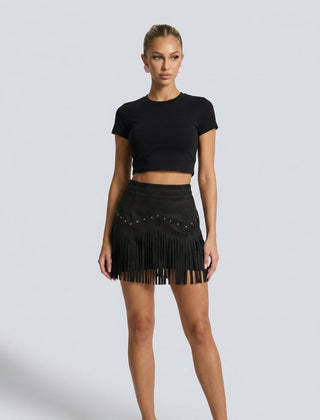 Women's Skort | Mini Length Faux Suede Fringe Detail