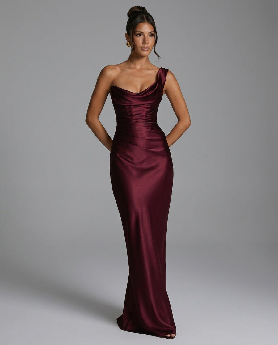 Women's New Years Eve Gown | Maxi Asymmetric Strapless Satin