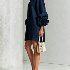 Women's Mini Dress | Round Neckline Puff Sleeve Button Front Linen