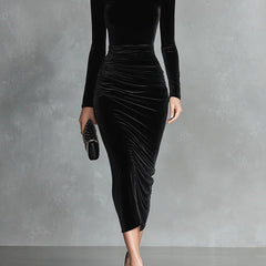 Women's Bodycon Dress | Midi Turtleneck Long Sleeve Velvet