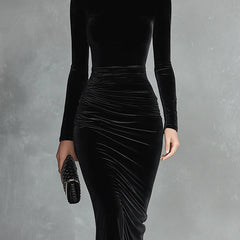 Women's Bodycon Dress | Midi Turtleneck Long Sleeve Velvet
